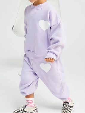 NWT $176 Girl's Sz 4 Matching SPRWMN Purple Heart Sweatshirt & Sweatpants Set